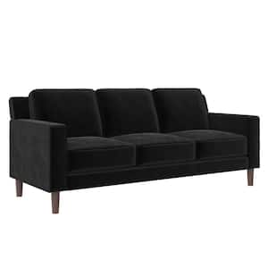 Bexley 77 in. L x 31.5 in. W Black Velvet Upholstered 3-Seater Sofa
