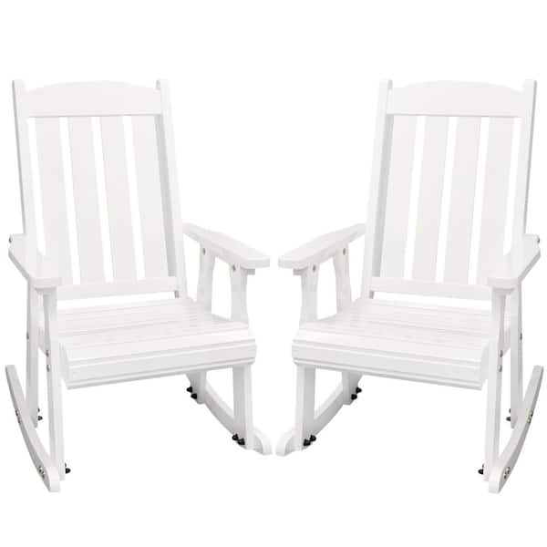 2-Piece Solid Fir Wood Outdoor Rocking Chair with Deep Contour Seat, Heavy Duty 600 lbs for Patio Porch and Yard, White
