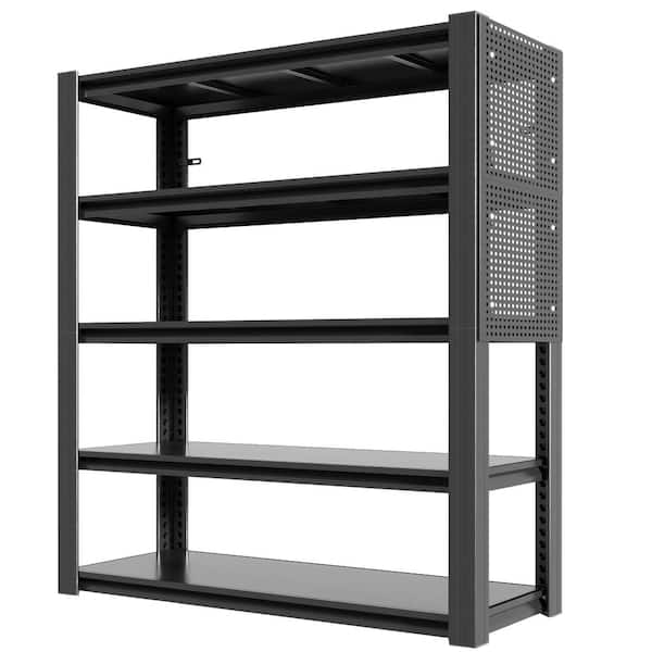 5-Tiers Heavy Duty Steel Garage Storage Shelving Unit in Black with Pegboard (47.2 in. W x 72 in. H x 23.6 in. D)