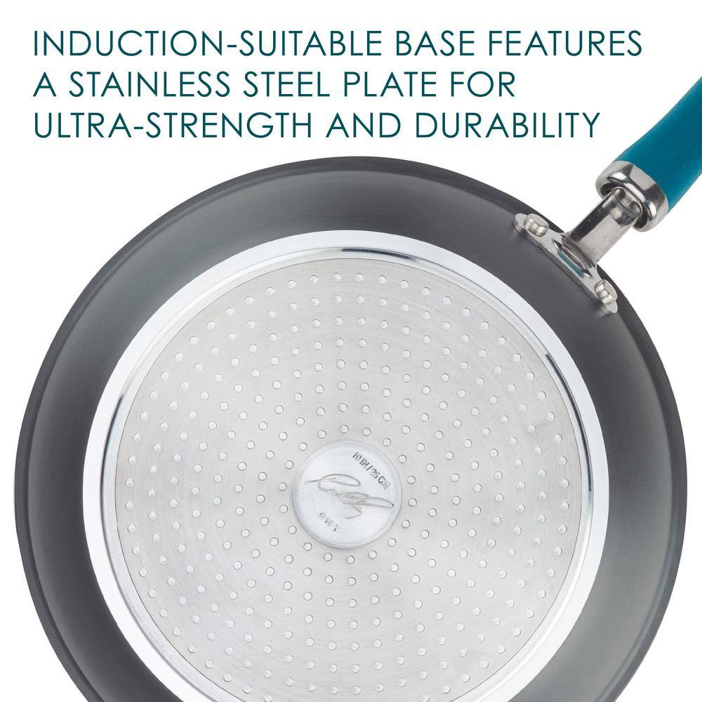 10.25" Gray Aluminum Nonstick Deep Fry Pan with Teal Handles
