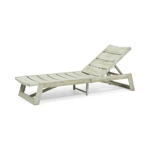 Grey Metal Acacia Wood Outdoor Chaise Lounge Chair