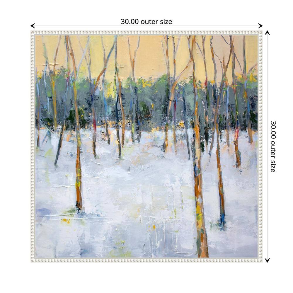 30"x30" White Beaded Frame Winter Forest Canvas Art