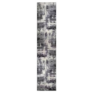 Allerick Vintage Monochromatic Gray Faded 2 ft. x 10 ft. Abstract Polypropylene Runner Rug