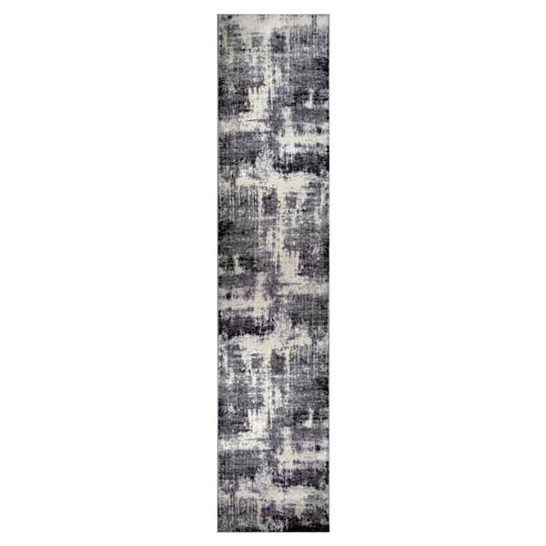 Leick Home Allerick Vintage Monochromatic Gray Faded 2 ft. x 10 ft. Abstract Polypropylene Runner Rug
