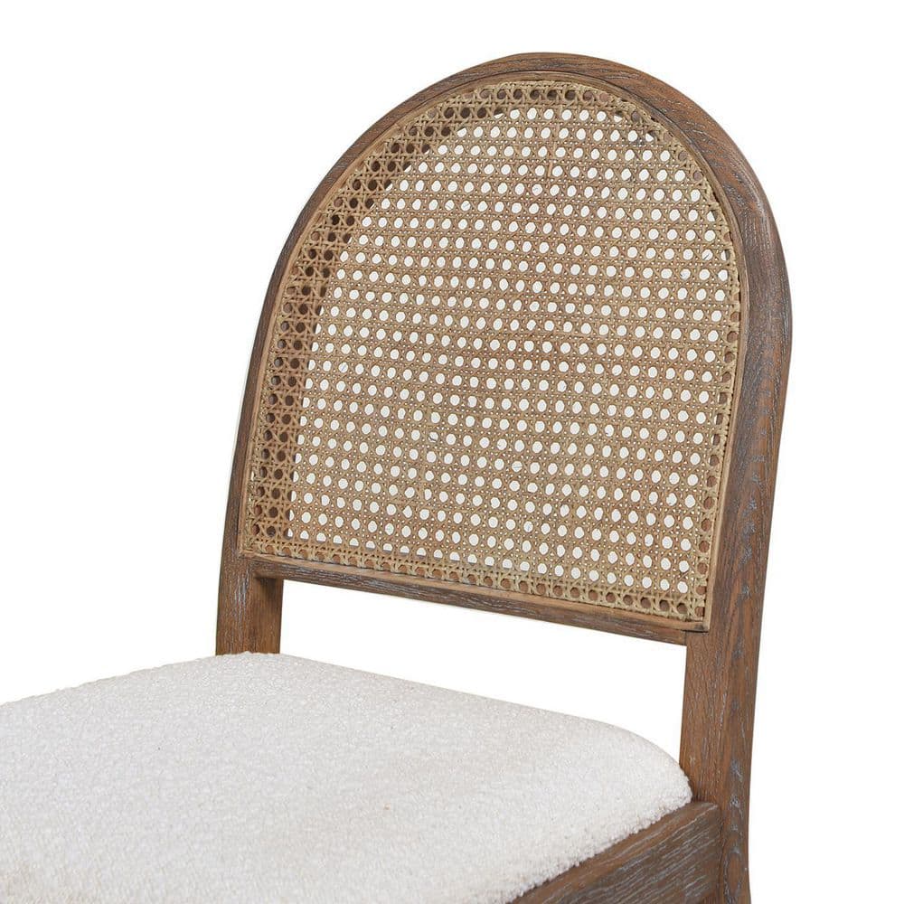 Ivory White Boucle Rattan Cane Side Dining Chair Set of 2