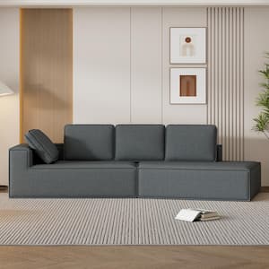 125 in. Stylish Square Arm Chenille Modern Curved Sectional Sofa in. Gray with Zip-off Pillows, No Assembly Required