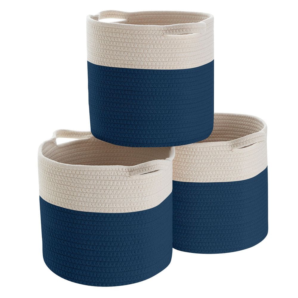 Dracelo Freestanding Woven Storage Basket for Toilet Tank Top, Bathroom,  Table and Counter in Navy Stitching White 1 pack B09C24926M - The Home Depot