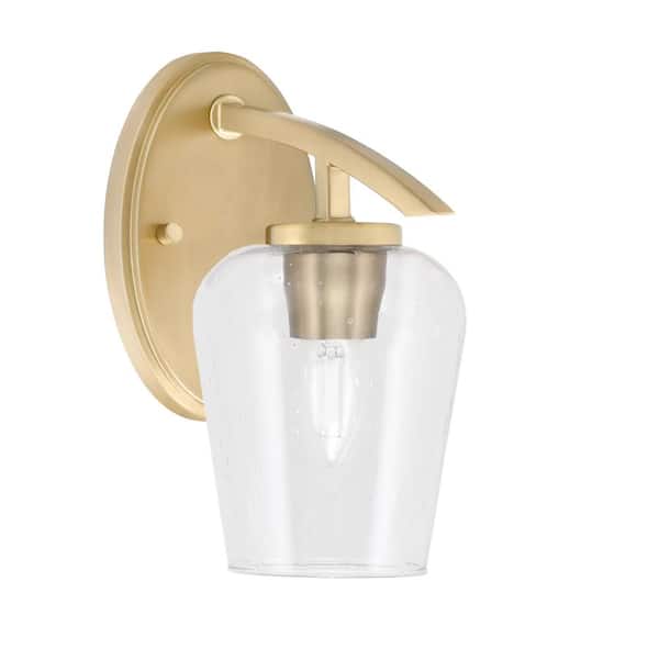 Unbranded Siena 5 in. 1-Light New Age Brass Sconce with 5 in. Clear Bubble Glass Shade no Bulb Included