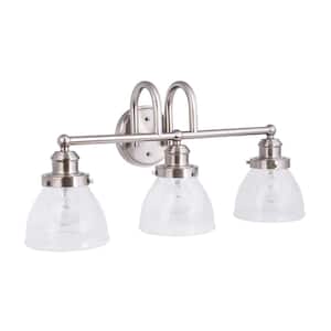 Albona 3-Light Brushed Nickel Vanity Light with Clear Seeded Glass Shades