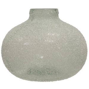 Translucent Smoke Crackle Glass Round Wide Vase