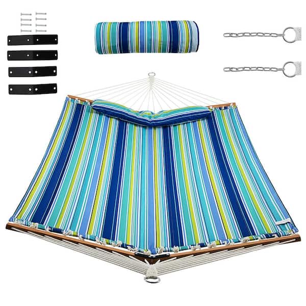 ANGELES HOME 10.5 ft. Portable Hammock with Detachable Pillow in Blue and Green