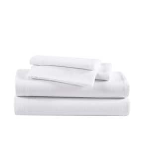 Solid 4-Piece White Cotton Flannel Queen Sheet Set