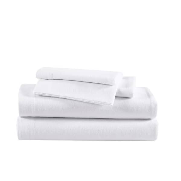 Eddie Bauer Solid 4-Piece White Cotton Flannel Queen Sheet Set
