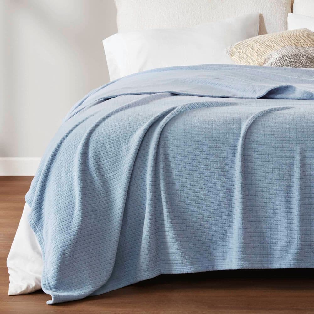 King Light Blue Microfleece Reversible Winter Blanket