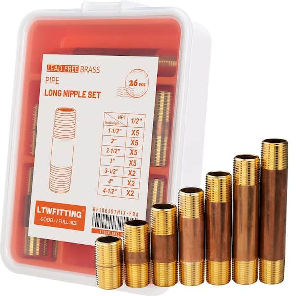 (1-1/2 in. 2 in. 2-1/2 in. 3 in. 3-1/2in. 4 in. 4-1/2 in.) x 1/2 in. Male NPT Brass Pipe Long Nipple Set (26-Pack)