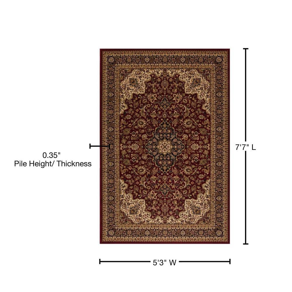 Elegant Red Medallion 5'3" x 7'7" Synthetic Area Rug with Easy Care