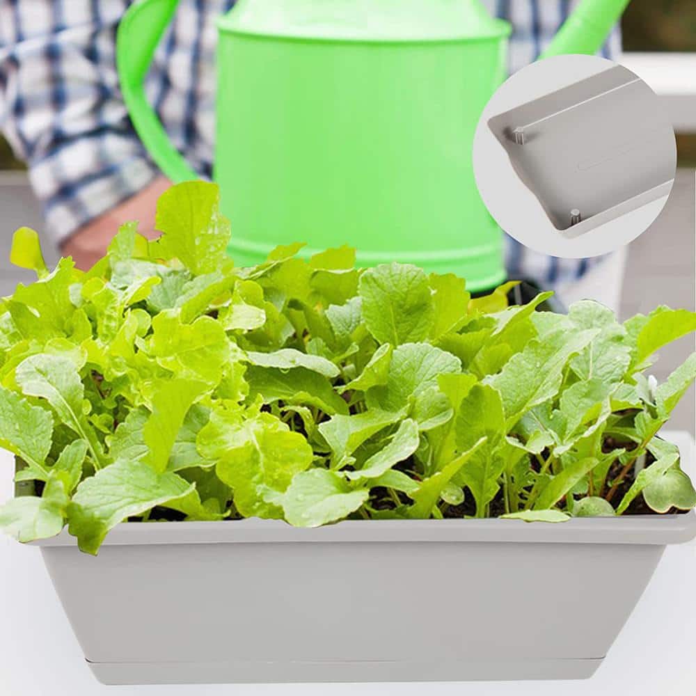 Gray Plastic Rectangular Window Box Planter with Drainage Holes
