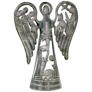 Nativity with Grey Angel Haitian Steel Drum Sculpture or Tree Topper