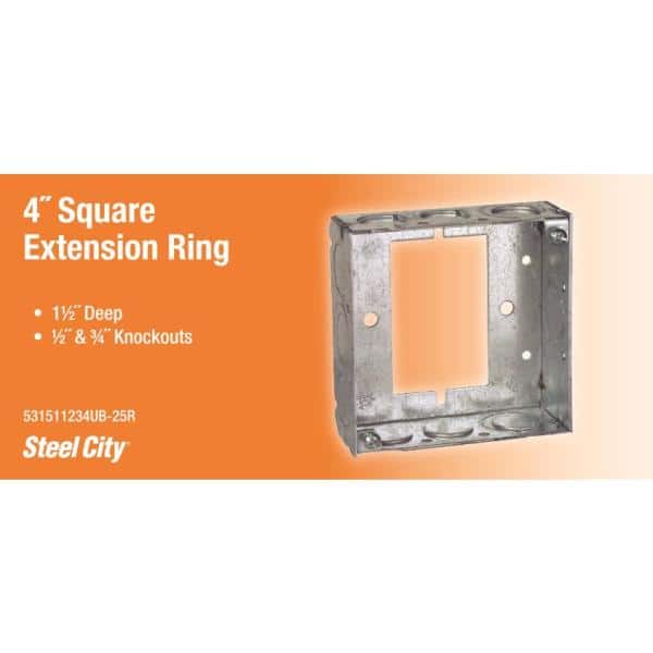 4 in. 21 cu. in. Steel Pre-Galvanized Square Box Extension Ring (531511234UB-25R)