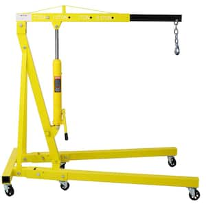 2 Ton Folding Engine Hoist Cherry Picker Shop Crane Hoist Lift, Heavy-Duty Steel with 6 Iron Caster Wheel in Yellow