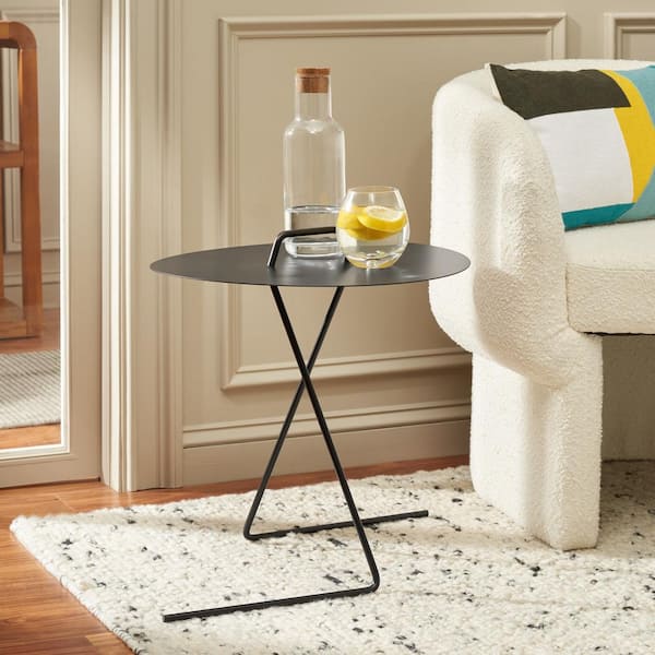 SAFAVIEH Medalia 17.7 in. Matte Black Round Iron End Table