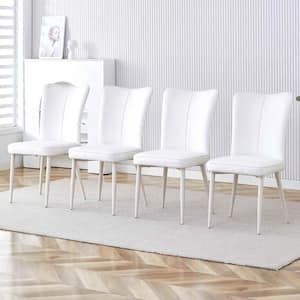 Modern White PU Leather Seat Dining Chairs Set of 4 for Kitchen, Living, Dining Room