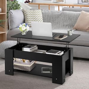 38.5 in. Black Lift Top Rectangle Wood Coffee Table Modern Accent Table With Hidden Storage Compartment and Shelf