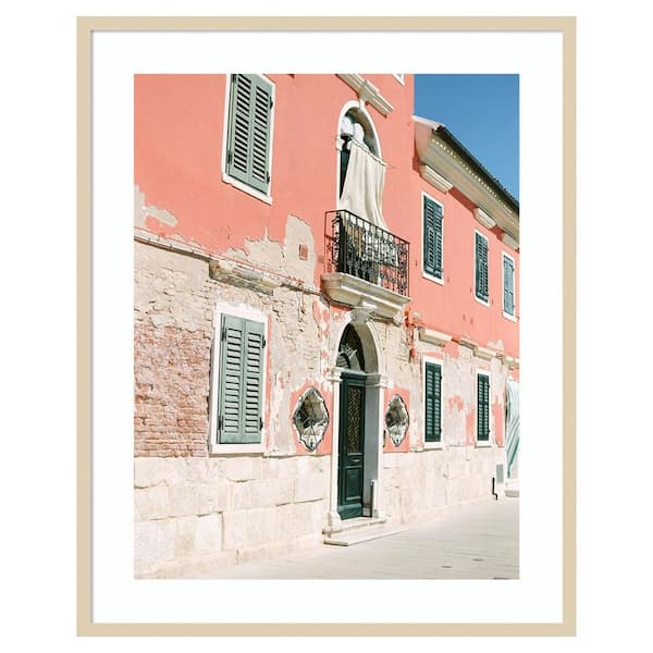 Amanti Art Pink Houses by Justine Milton 33 in. W x 41 in. H. Wood Framed Wall Art Print Framed in Brown