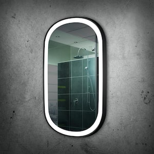 24 in. W x 36 in. H Oval Black Framed Wall Mounted Bathroom Vanity Mirror 3000K LED