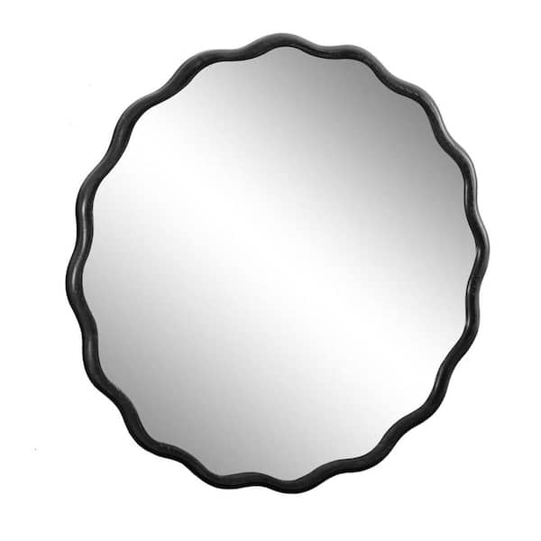 Unbranded 42 in. W x 42 in. H Round Wood Frame Wall Decor Mirror, Decor Wonderland Vanity Mirror, Black