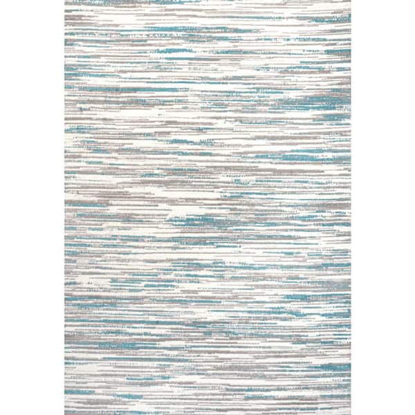 Speer Gray/Blue 3 ft. x 5 ft. Abstract Linear Stripe Area Rug