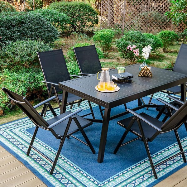 PHI VILLA 7-Piece Metal Outdoor Dining Set with Extensible