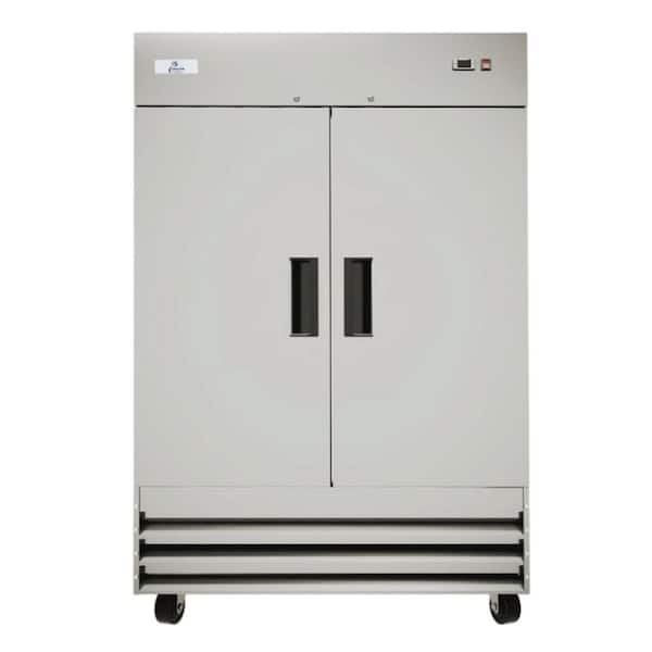 54 in. W 47 cu. ft. Two Door Auto Defrost Reach In Upright Commercial Refrigerator in Stainless Steel