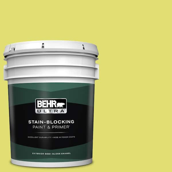 BEHR ULTRA 5 gal. #400B-4 Citron Semi-Gloss Enamel Exterior Paint & Primer