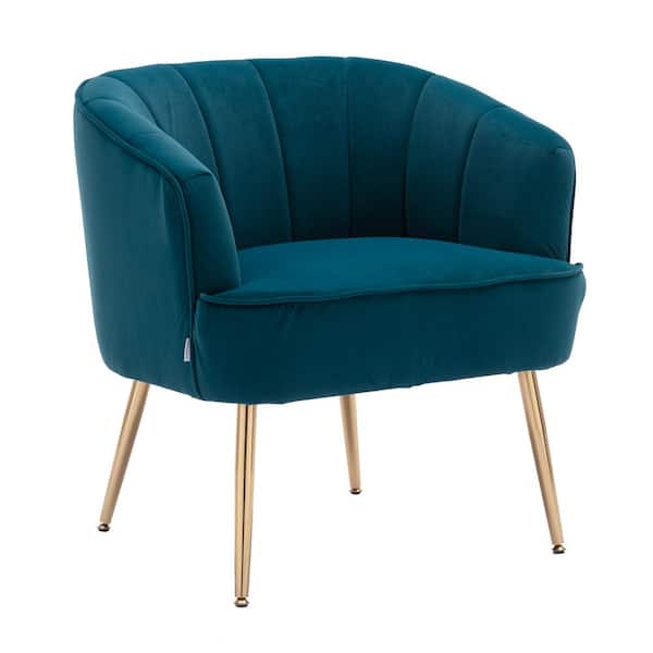 ANBAZAR Velvet Barrel Chair/Accent Chair, Single Sofa Chair with Back, Tufted Upholstered Armchair with Metal Legs,Bedroom,Teal