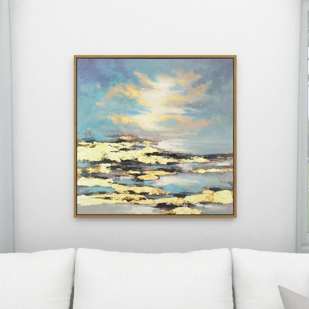 Blue and Gold Abstract Landscape Canvas Wall Art