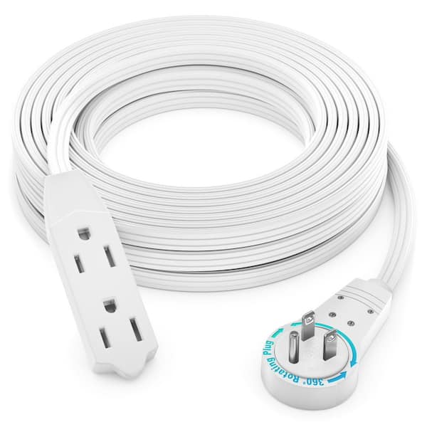 30 ft. 16/3 Light Duty Indoor Extension Cord with 360° Rotating Flat Plug 3-Outlet, 13Amps, White
