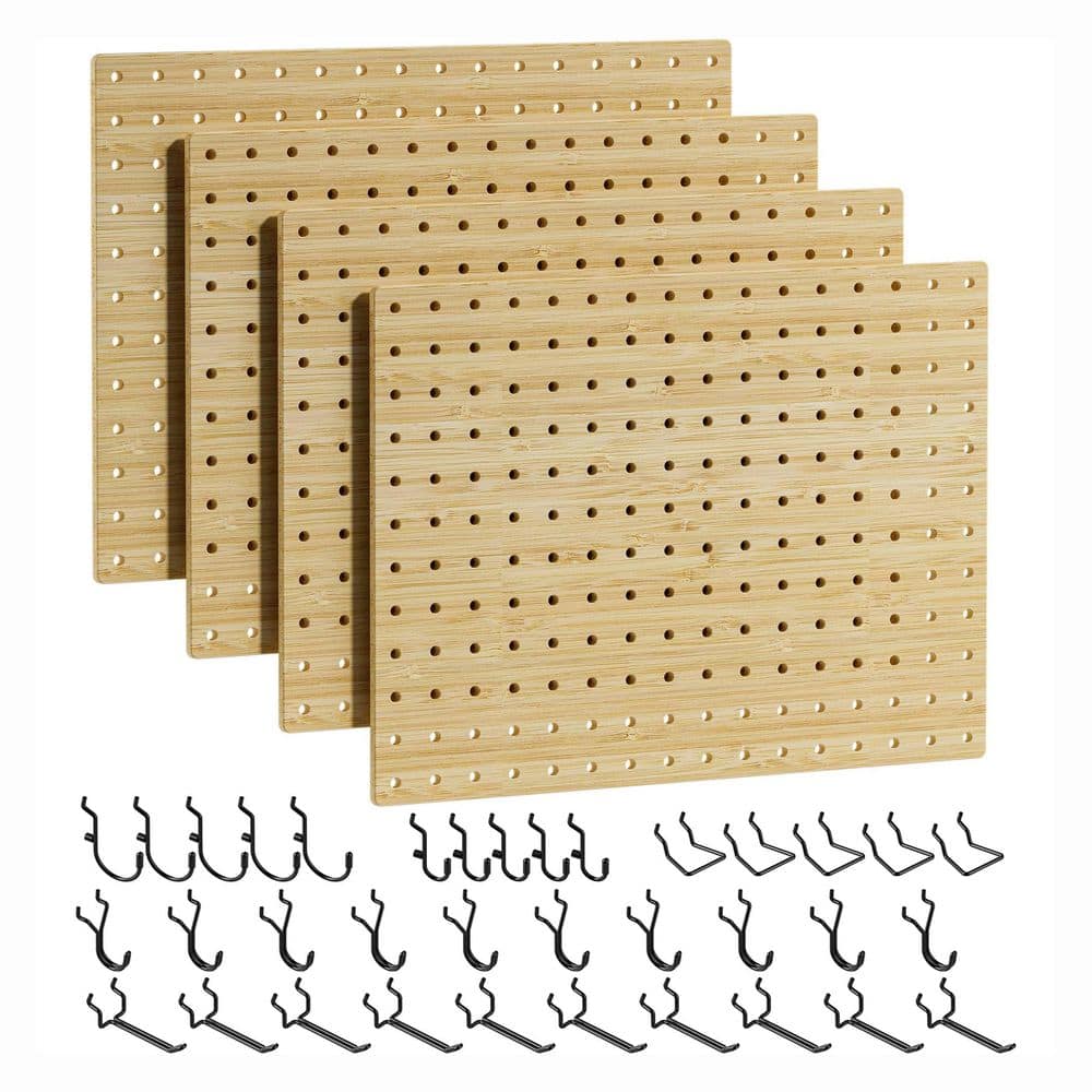 Bamboo Varnished Finish Modular Wall Rack with 4 Panels, Moisture Resistant, 39-Piece Organizer Kit with Hooks price history on PriceWatchPro