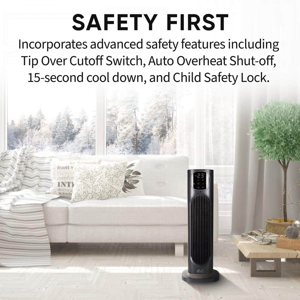 EVO Black Digital Tower Ceramic Heater with Thermostat