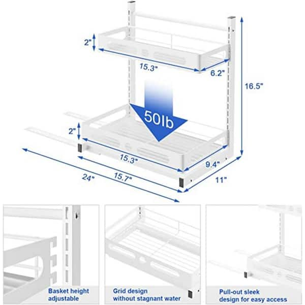 Dyiom Under Sink Storage Cabinet, Pull Out Cabinet Storage Cabinet 2 Tier  Slide Out Sliding Shelf Storage Cabinet (White) B0BKVD6YNW - The Home Depot