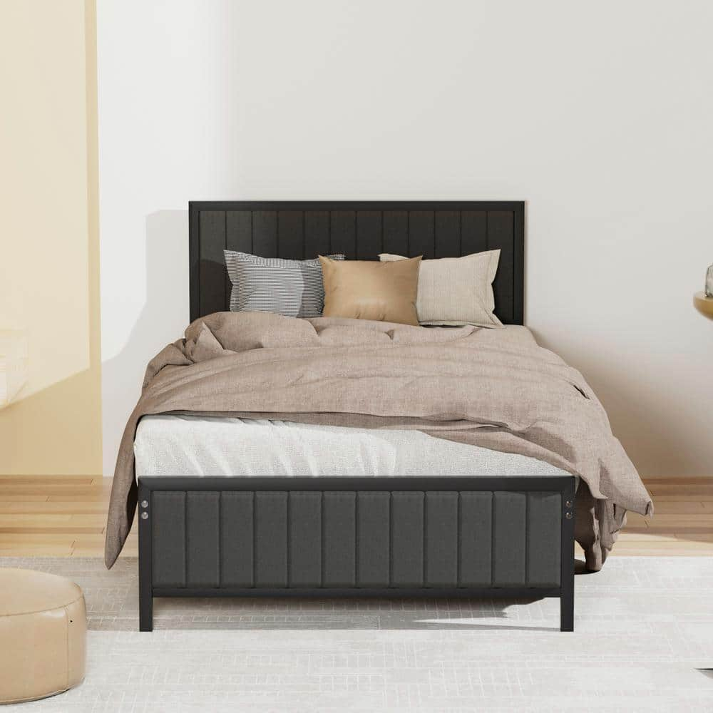 VECELO Bed Frame, Gray Metal Frame, Twin Platform Bed With Heavy-Duty ...