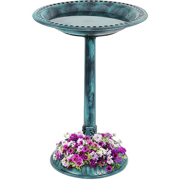 VIVOHOME 28 in. H Polyresin Lightweight Birdbath with Flower Planter ...