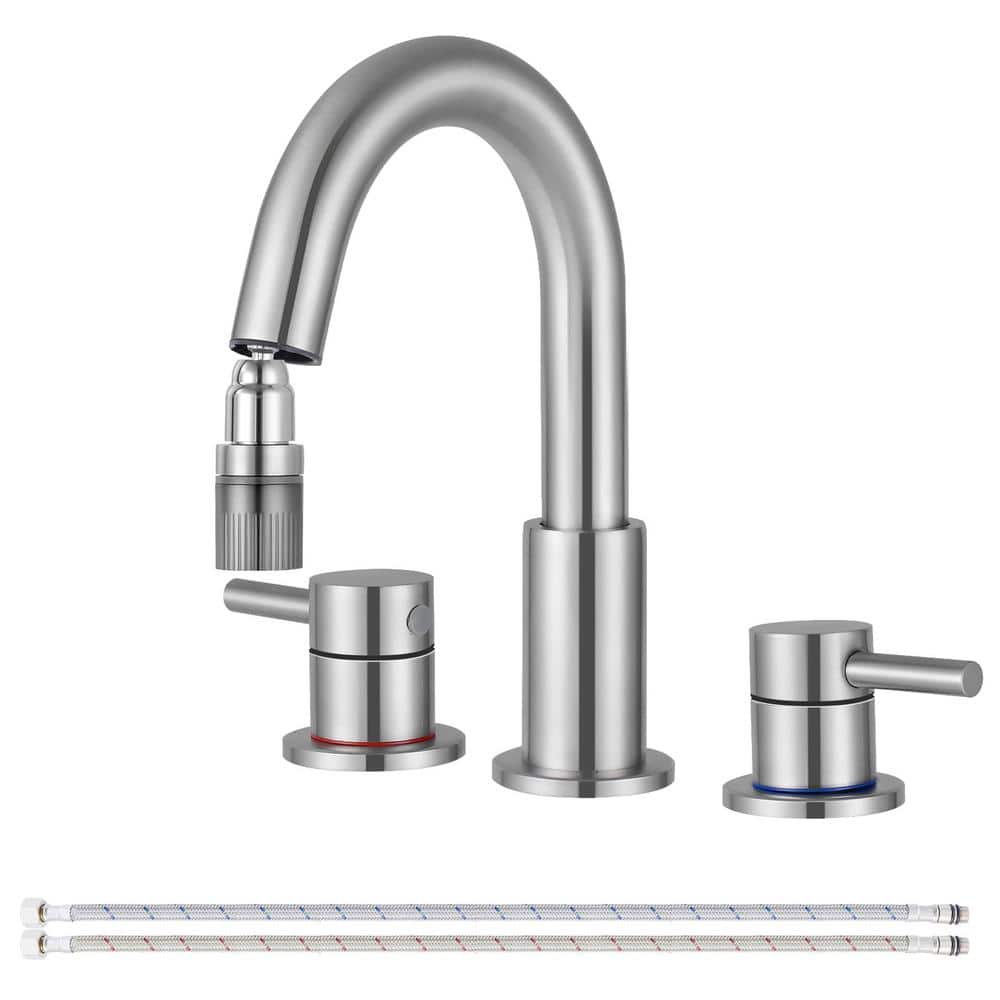 Double Handles 8 in. Widespread Bathroom Sink Faucet 3-Hole with Pull Out S