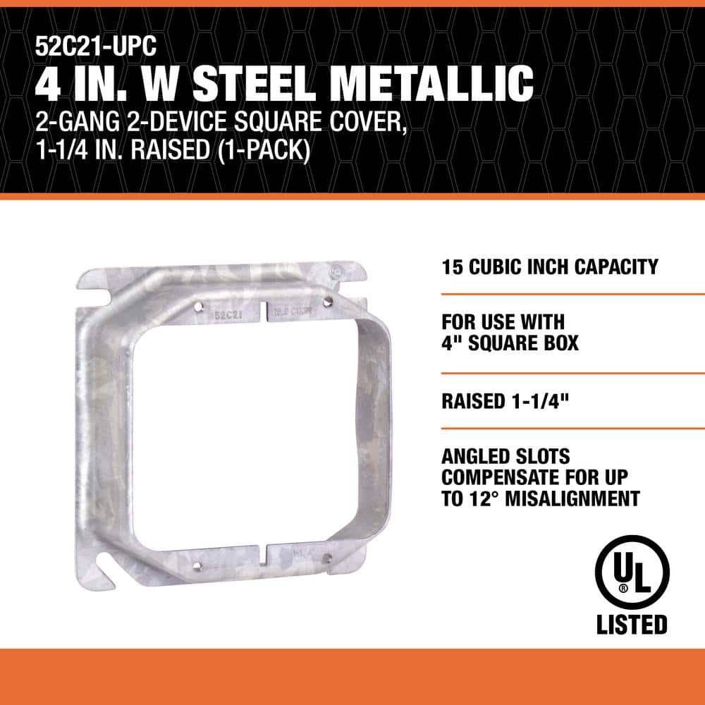 4-inch Steel Metallic 2-Gang Square Device Cover