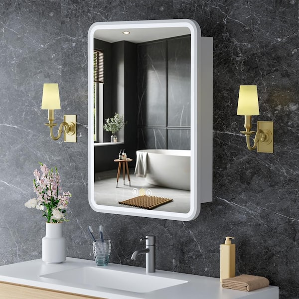 20 in. W x 28 in. H Rectangular Iron Recessed/Surface Mount Medicine Cabinet with Mirror, Anti-Fog, Memory, Right Hinge