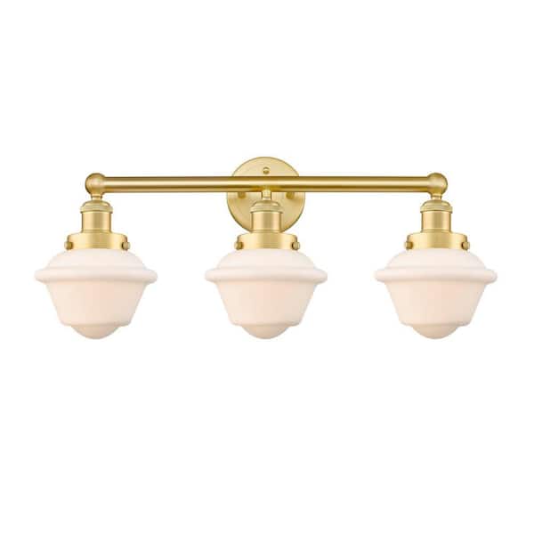 Oxford 24.5 in. 3-Light Satin Gold Vanity Light with Glass Shade