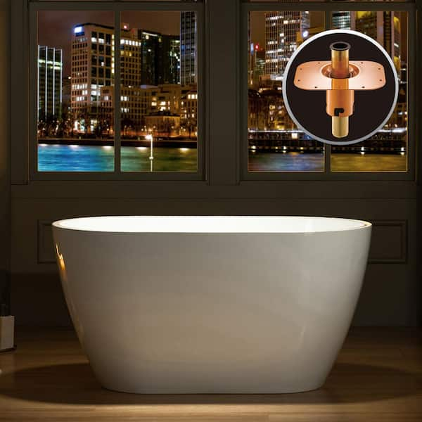 48 in. L X 26 in. W Acrylic Flatbottom Soaking Bathtub in White with Brushed Gold Drain and Overflow