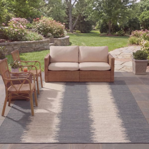 Courtyard Beige/Anthracite 8 ft. x 11 ft. Striped Modern Indoor/Outdoor Area Rug