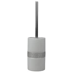 Sequin Accented Ceramic Luxury Hideaway Toilet Brush Holder with Steel Handle in White