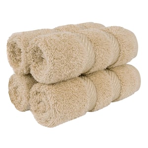 American Soft Linen Washcloth Set 100% Turkish Cotton 4-Piece Face Hand Towels for Bathroom and Kitchen - Sand Taupe